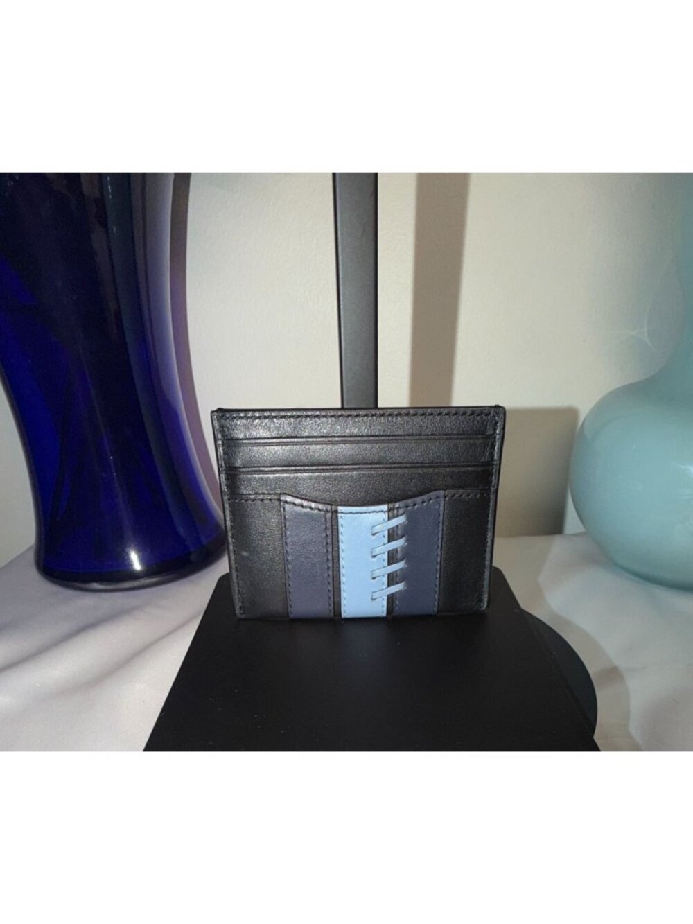 Coach Black & Blue Leather Cardholder Wallet With Contrast Stitching & Multiple